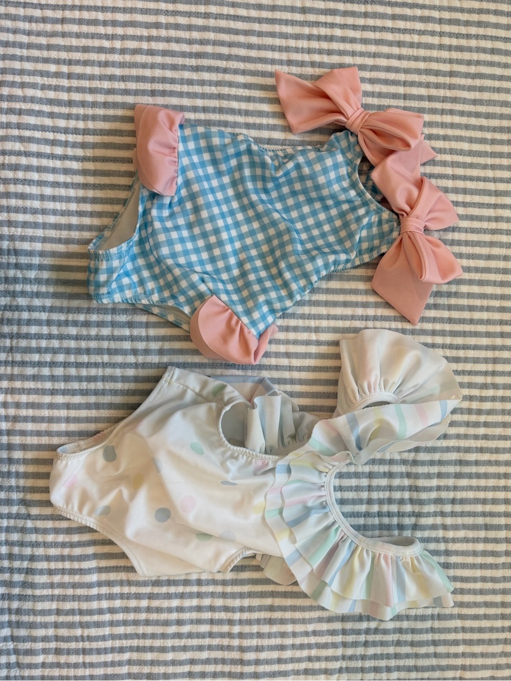 Sal & Pimenta - Blue Gingham and Pink Polkadot Kids Swimsuits (2)